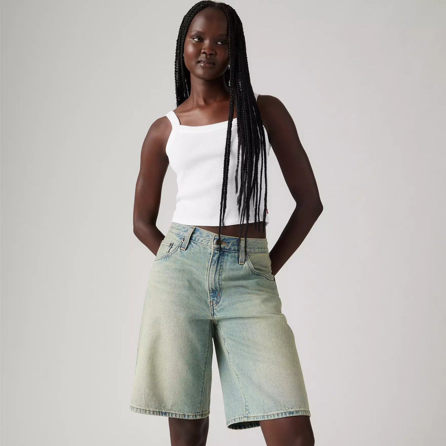 Pantaloncini Baggy dad in denim slavato