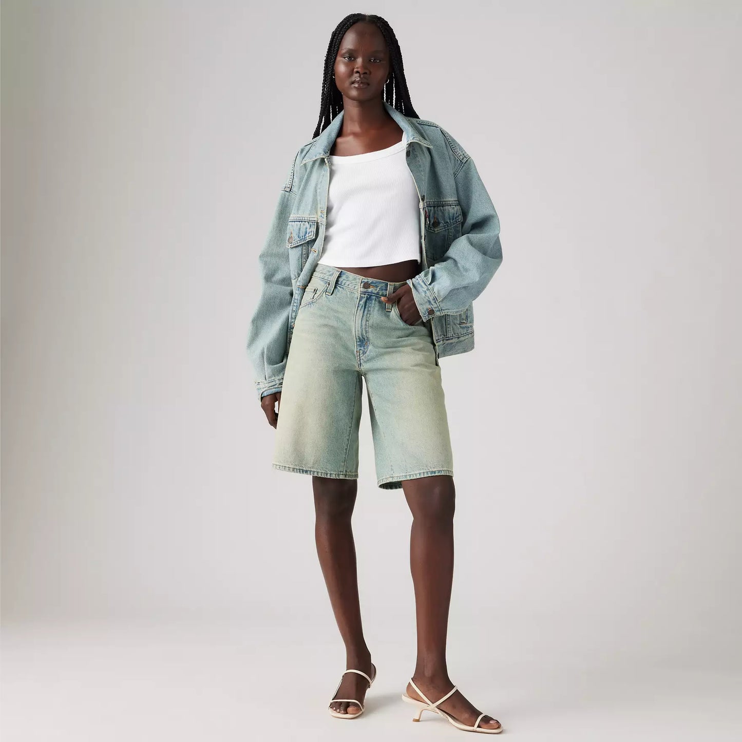 Pantaloncini Baggy dad in denim slavato