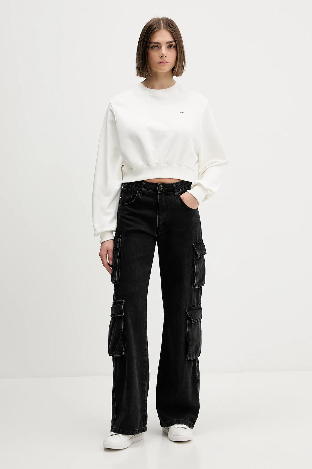 Felpa Tommy Jeans crop girocollo bianco