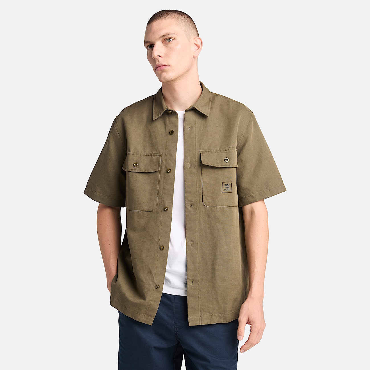 Camicia in cotone e lino verdone