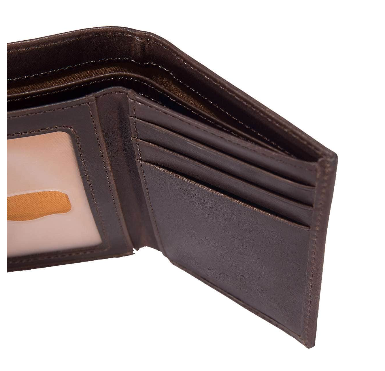 Portafoglio Trifold di pelle marrone