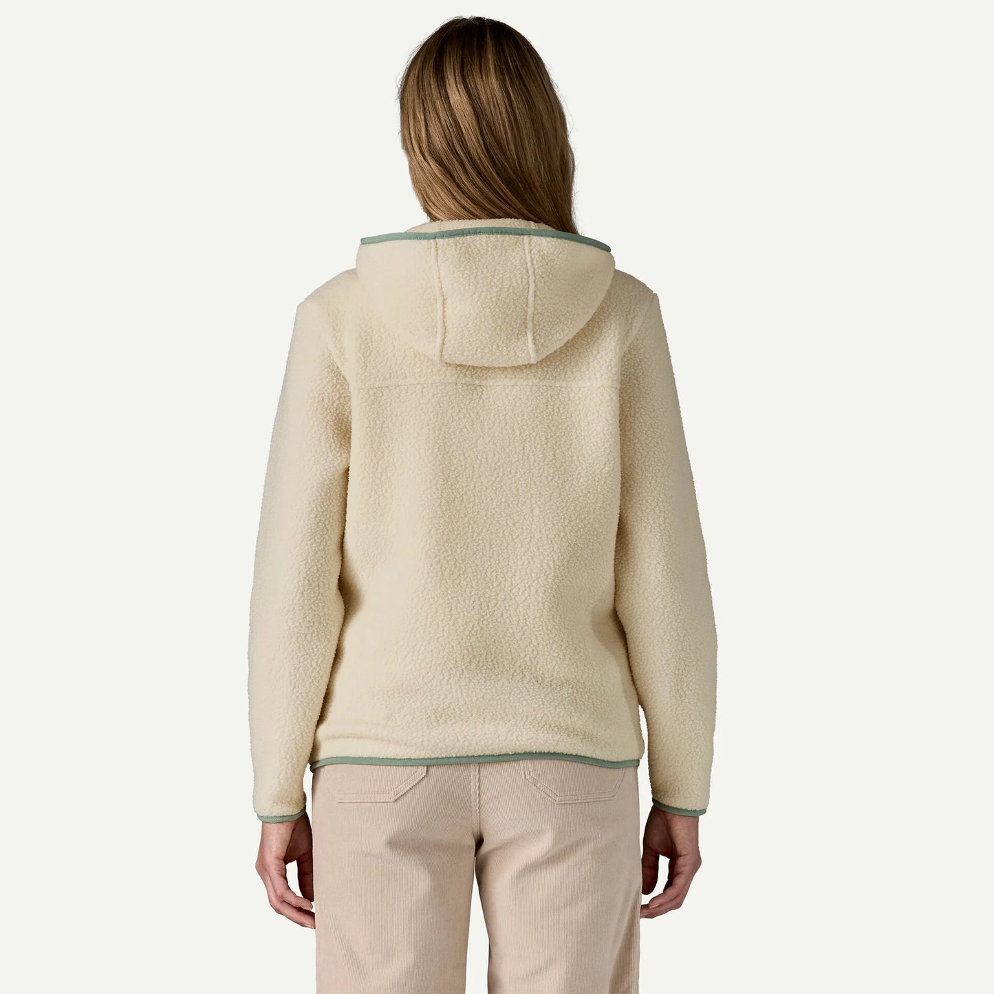 Giacca Retro in pile full zip con cappuccio panna