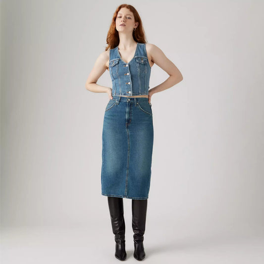 Gonna lunga Levi's con spacco in denim scuro