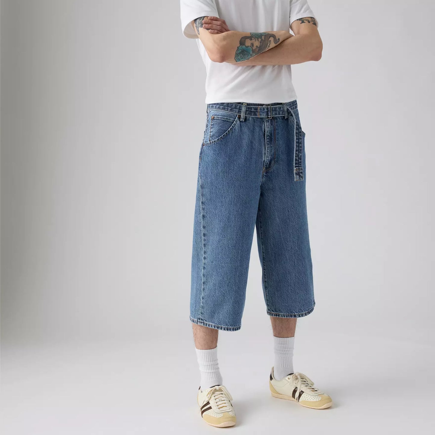 Pantaloncini Twisted baggy capri in denim blu