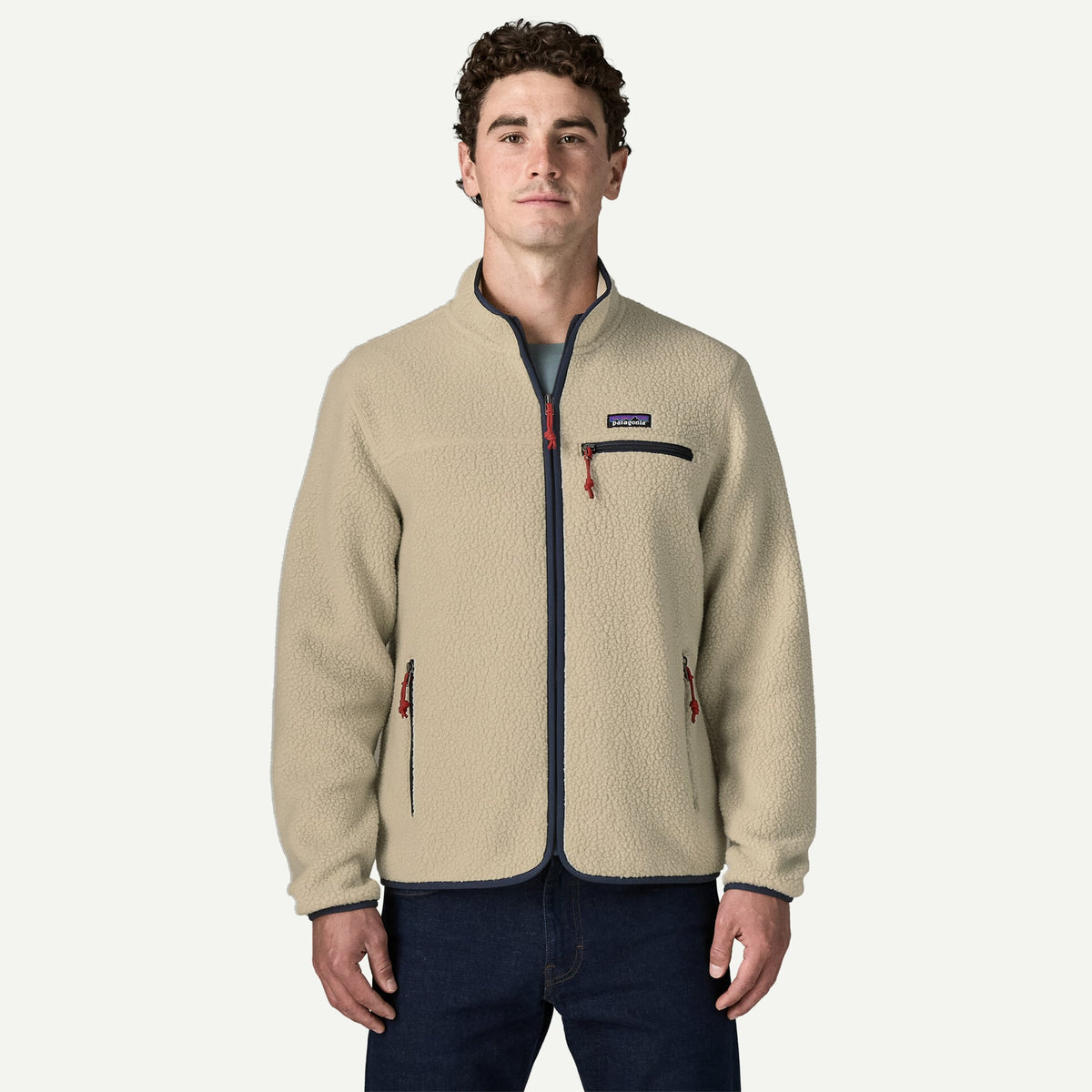 Giacca Retro in pile full zip panna