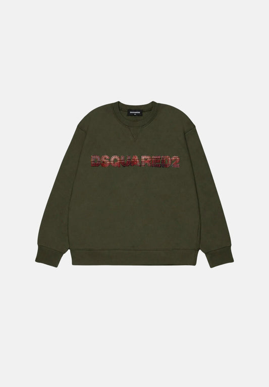 Felpa DSQUARED Slouch girocollo verde - 12/16 ANNI