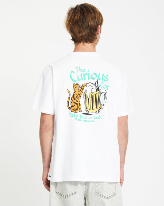 T-Shirt Curious cat bianco