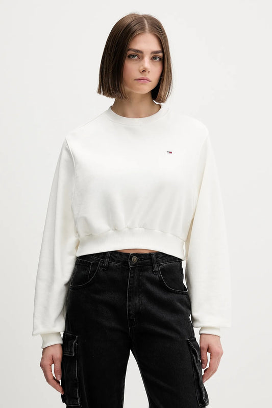 Felpa Tommy Jeans crop girocollo bianco