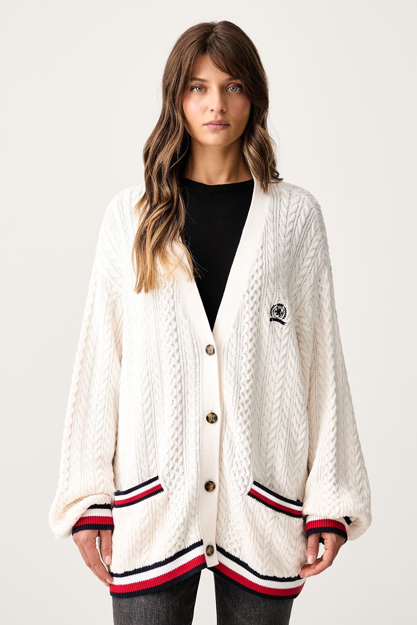 Cardigan Tommy Jeans in cotone con bottoni bianco