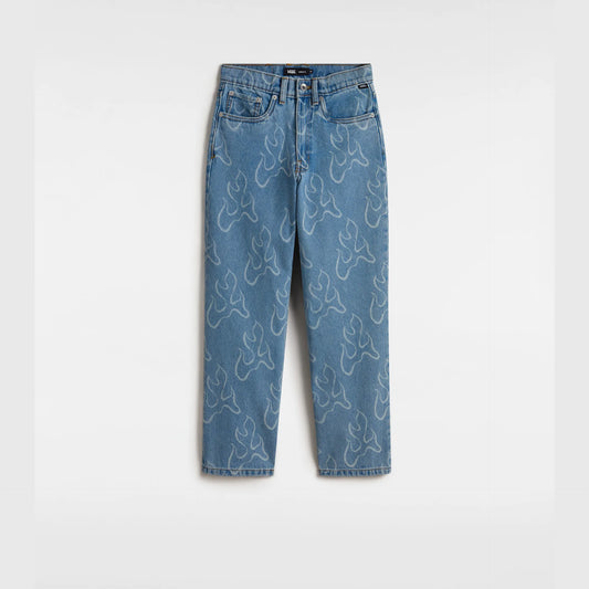 Pantalone Check 5 in denim chiaro con fiamme - 8/14 ANNI