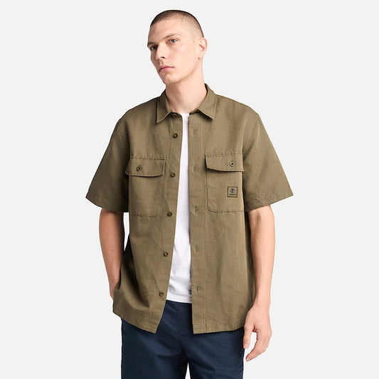 Camicia in cotone e lino verdone