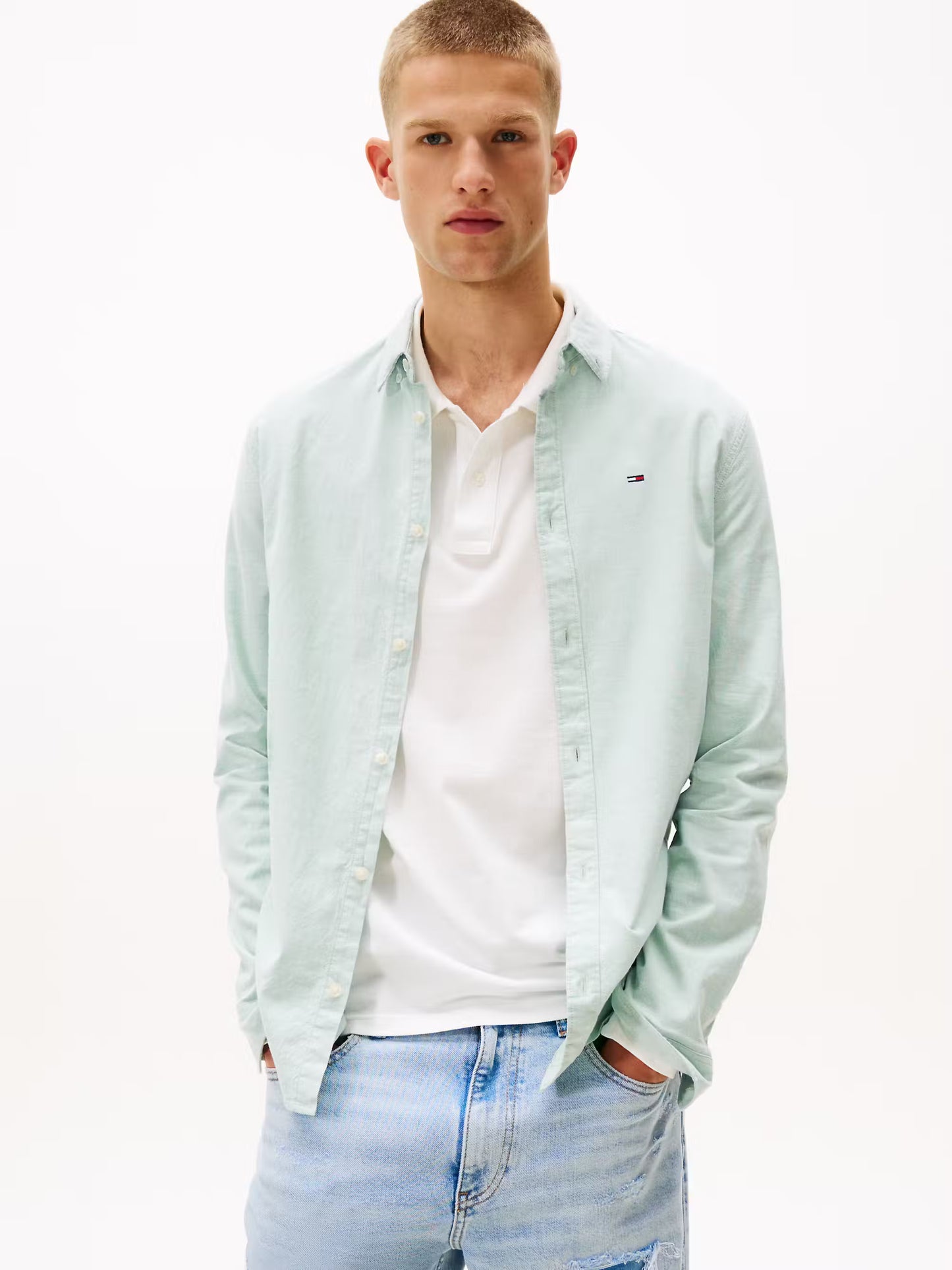 Camicia Oxford slim stretch verde