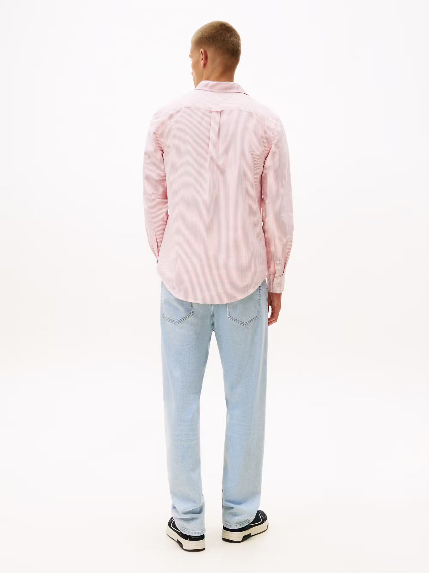 Camicia Oxford slim stretch bianca a righe rosse