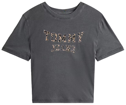 T-Shirt Leopard crop grigio