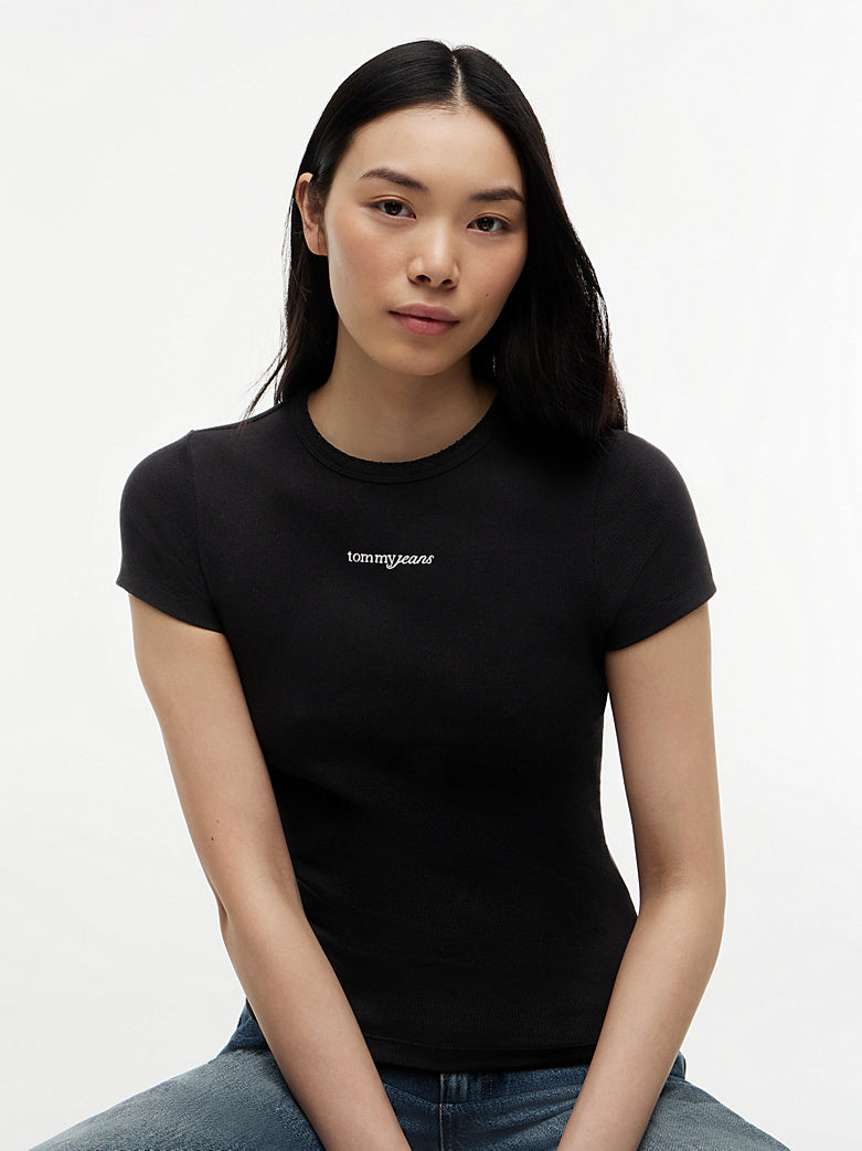 T-Shirt Tommy jeans slim fit a coste nero