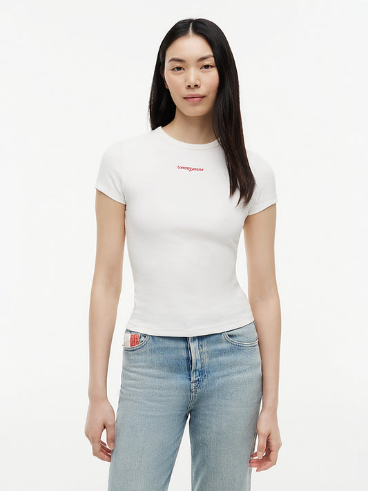 T-Shirt Tommy jeans slim fit a coste bianco
