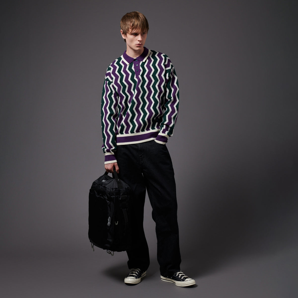 Polo a maglioncino Chevron in cotone fantasia