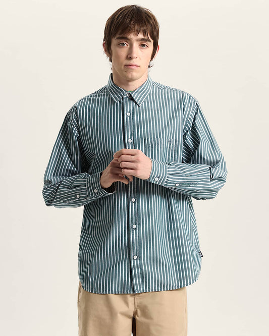 Camicia Dobby a righe bianco/blu