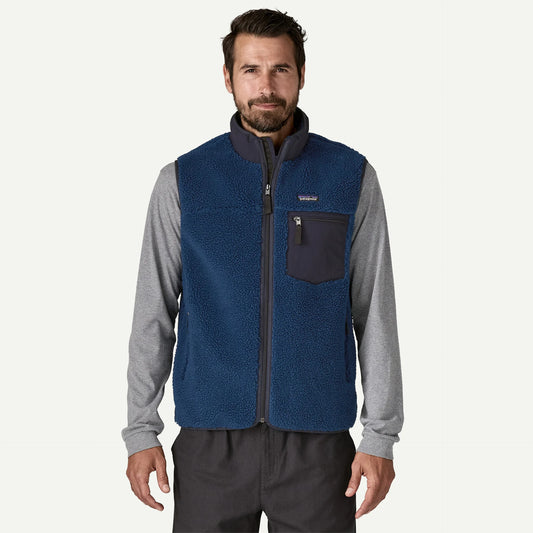 Gilet Classic retro in pile blu/nero