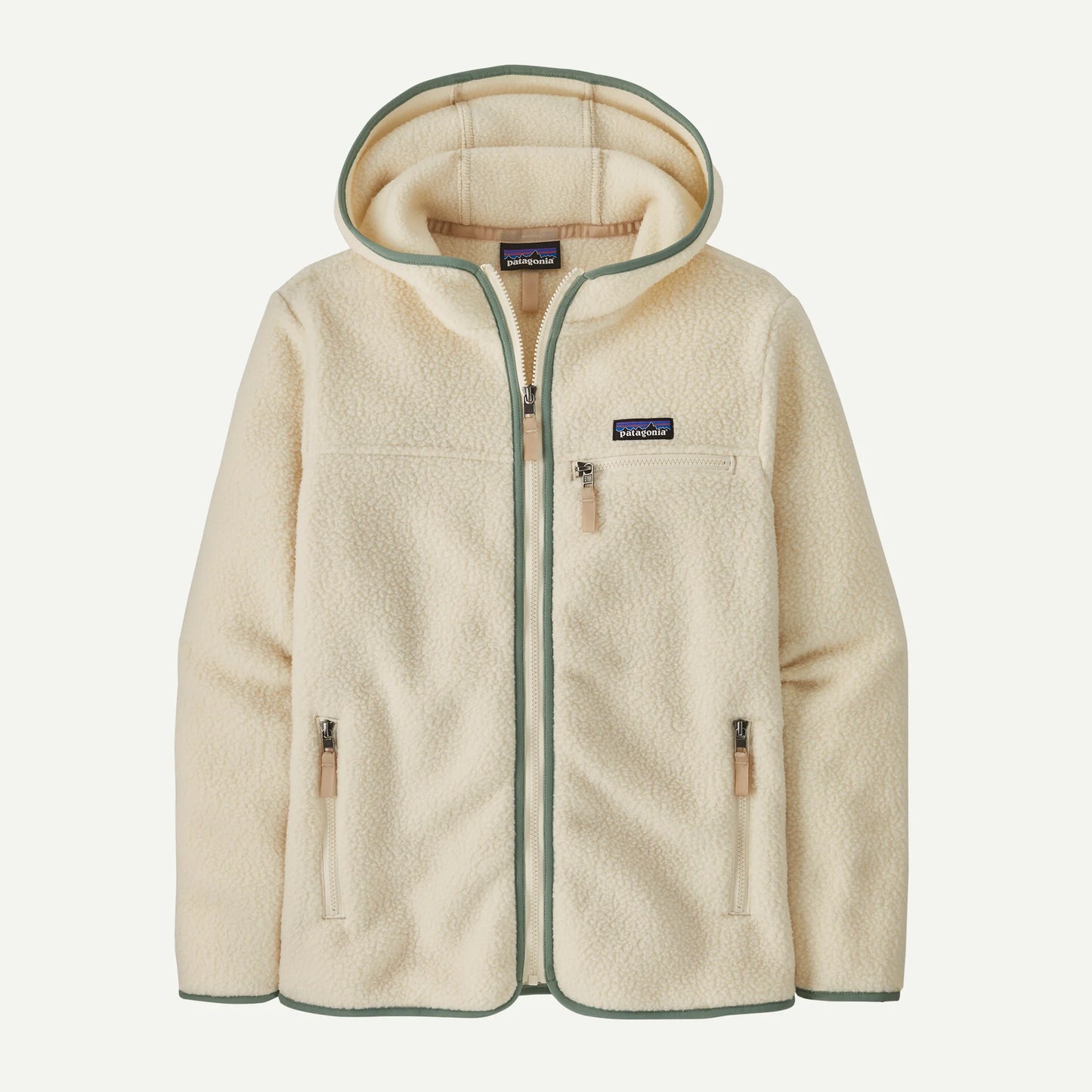 Giacca Retro in pile full zip con cappuccio panna