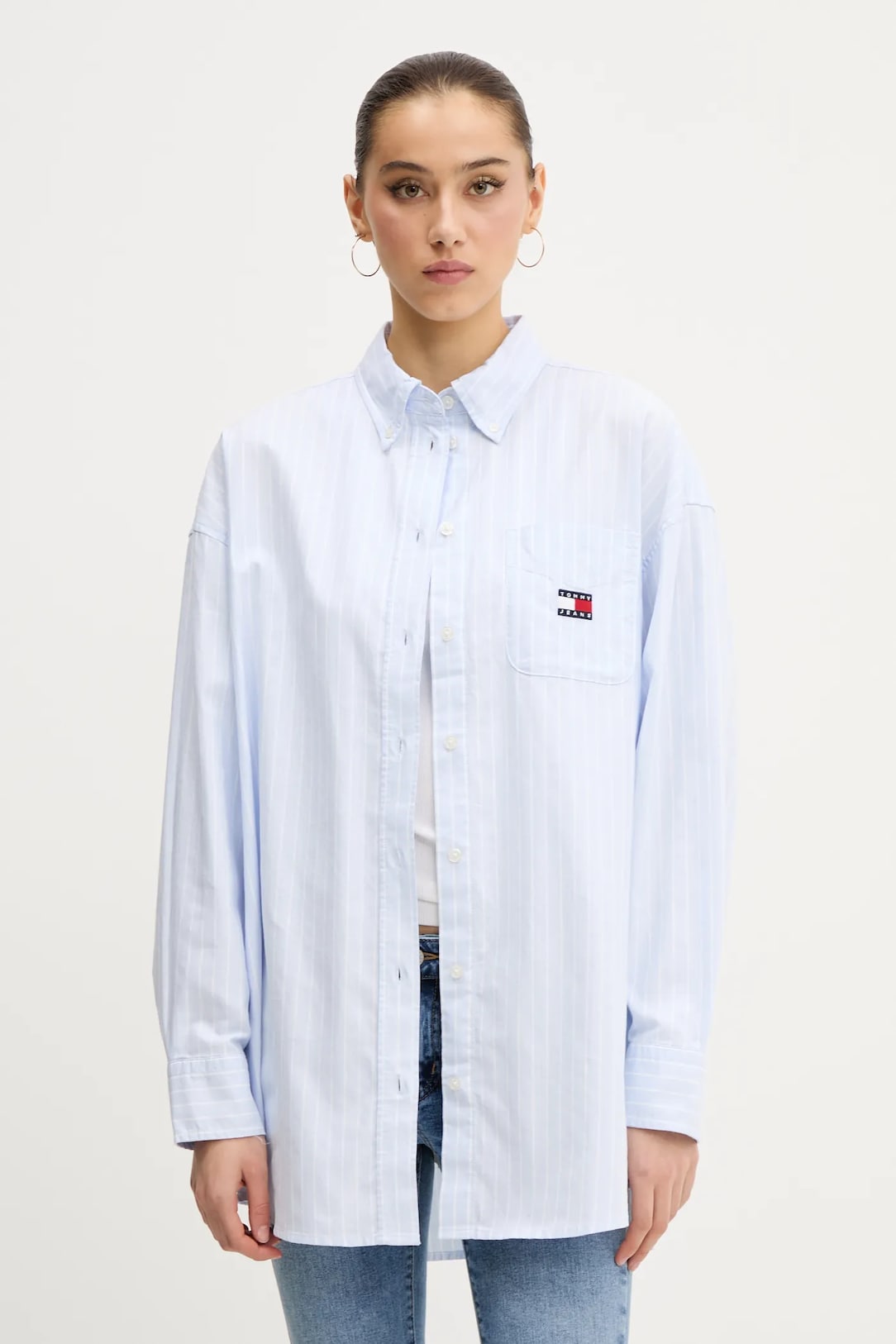 Camicia Okford a righe blu chiaro