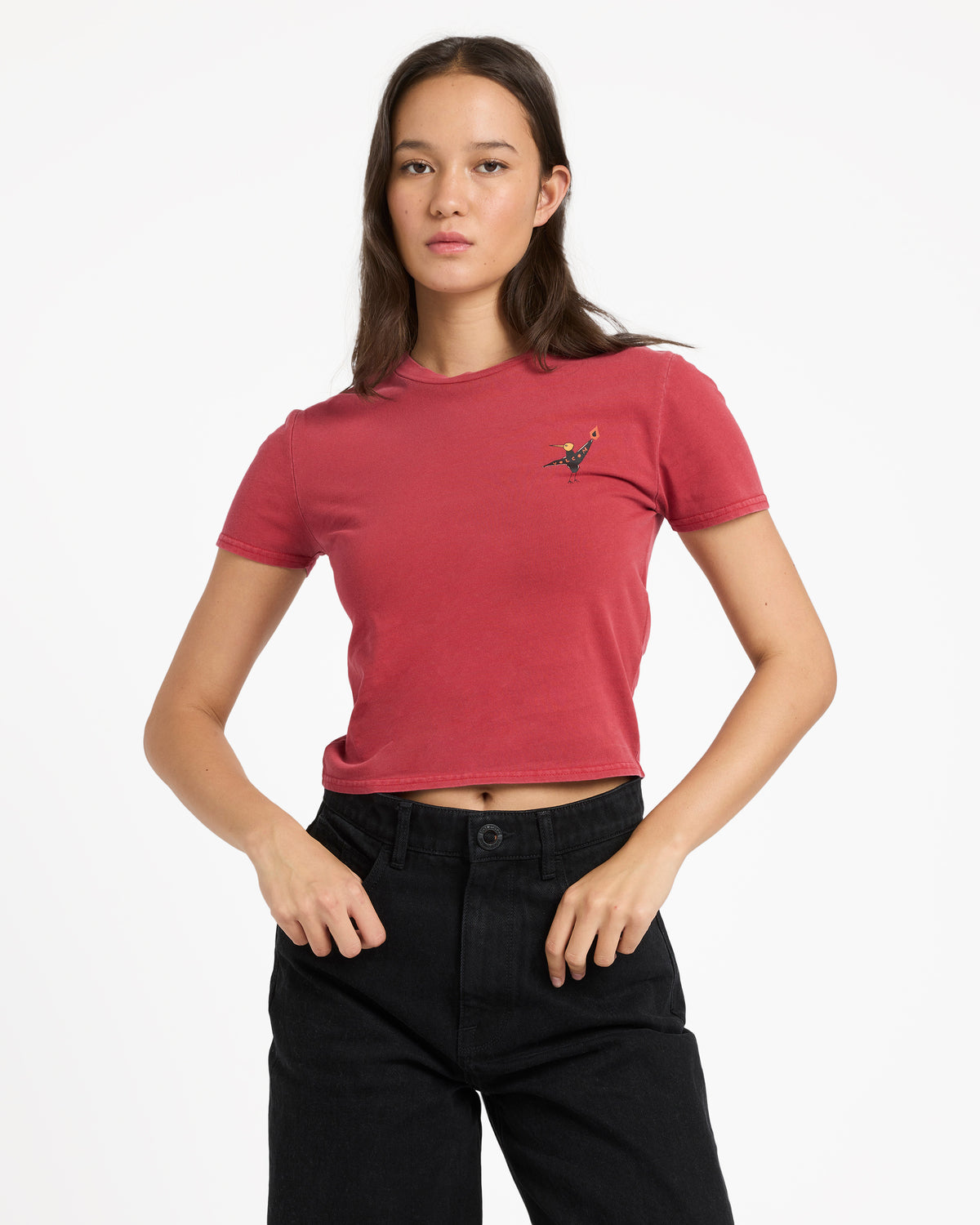 T-Shirt Moove on crop rosso