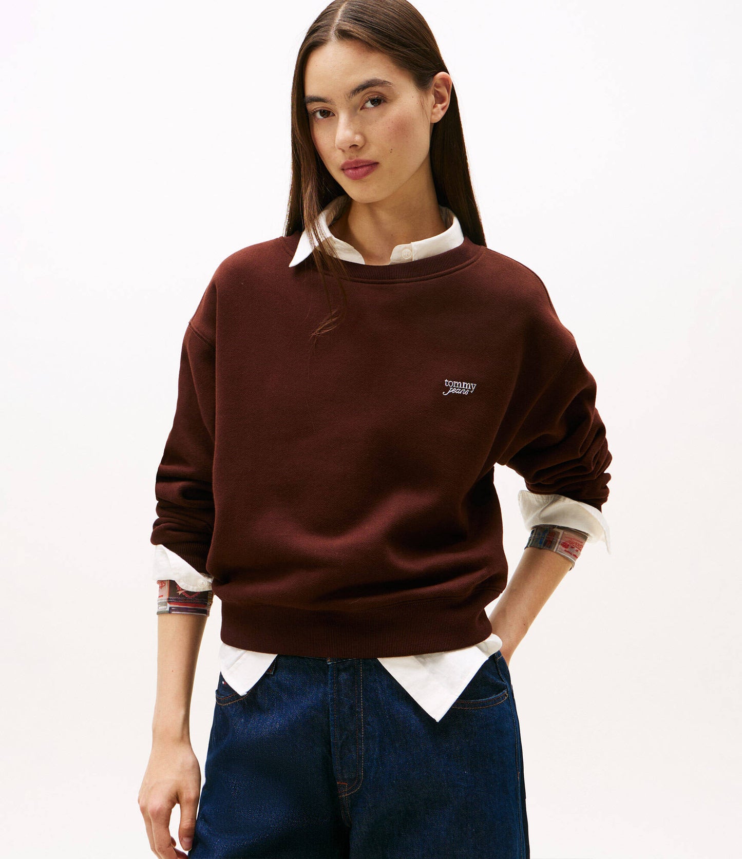 Felpa Script girocollo marrone