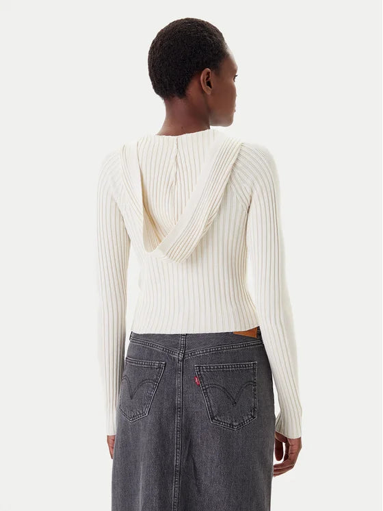 Cardigan Tommy Jeans full zip con cappuccio bianco